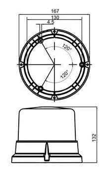 Światło ostrzegawcze (kogut) SKYLED 12-24V (3 śrubki, pomarańczowy klosz, R65) wys: 132 mm I śr: 167 mm