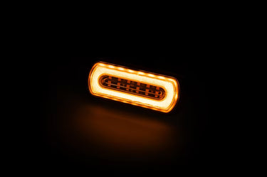 Lampa ostrzegawcza SKYLED 132x51 mm z pomarańczowym światłem stroboskopowym i pozycyjnym (6 LED) R10 R65