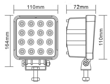 Lampa robocza LED 16x3W kwadratowa, światło rozproszone
