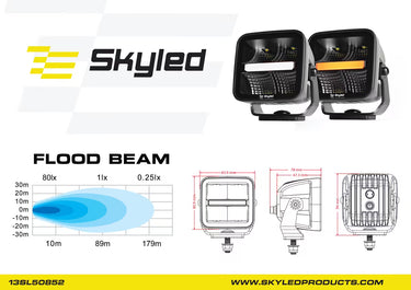 Lampa robocza SKYLED DARK ILLUSION QP40F 10-30V 40W z białym i pomarańczowym światłem pozycyjnym