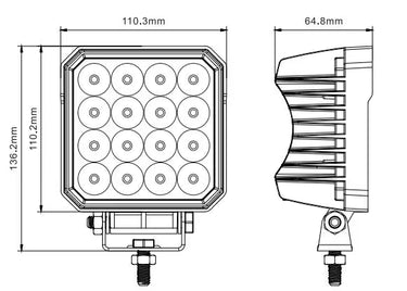 Lampa robocza SKYLED RED LINE kwadratowa 48W, 16 LED, 10-32V, 4320 Lm, IP67/69K, światło rozproszone, ADR