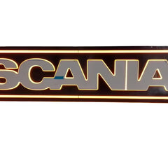 Podświetlany napis SCANIA ze stali nierdzewnej z LED 24V (romb czarny, pomarańczowe światło)