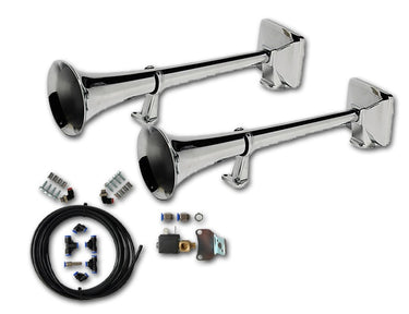 Zestaw klaksonów pneumatycznych HADLEY 2×48 cm chrom, z elektroz .24V Image 1