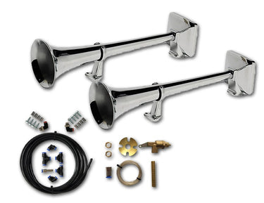 Zestaw sygnałów pneumatycznych HADLEY 2x56 cm – chromowane, okrągłe, z zaworem na sznurek | Klasyczny dźwięk, niezawodna konstrukcja Image 1