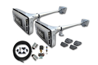 Zestaw sygnałów pneumatycznych HADLEY 2x74 cm – prostokątne, chromowane, z elektrozaworem 24V | Styl, siła i bezpieczeństwo na drodze Image 1