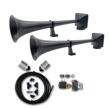 Zestaw sygnałów pneumatycznych HADLEY 48 cm (czarny mat, elektrozawór 24V) – styl, siła i niezawodność dla pojazdów z instalacją pneumatyczną Image 1