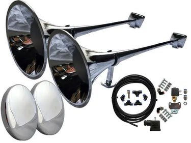 Zestaw sygnałów pneumatycznych HADLEY 95 cm – chromowane, okrągłe, z elektrozaworem 24V, pokrywami i kompletem montażowym Image 1