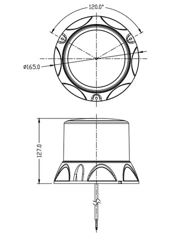Światło ostrzegawcze LED SKYLED 12-24V, pomarańczowe, 127 mm, R65