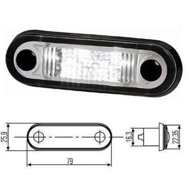 Światło pozycyjne LED pomarańczowe 79x26 mm HELLA ze szkłem białym