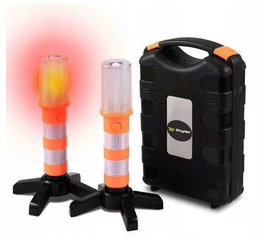 Zestaw 2 lamp ostrzegawczych LED z walizką (baterie AAA)
