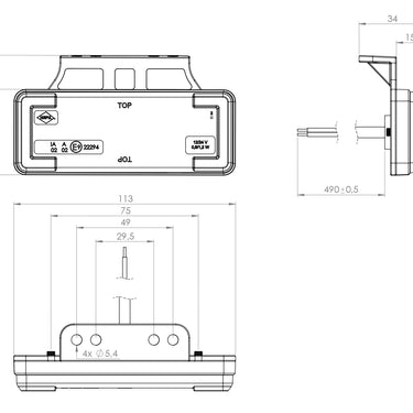 LD 2514 Lampa obrysowa slim XS – pomarańczowa boczna z wieszakiem