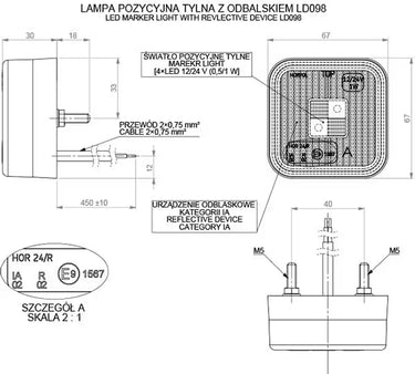 Lampa obrysowa z odblaskiem LD 098