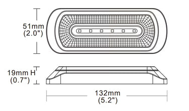 Lampa ostrzegawcza SKYLED 132x51 mm z pomarańczowym światłem stroboskopowym i pozycyjnym (6 LED) R10 R65