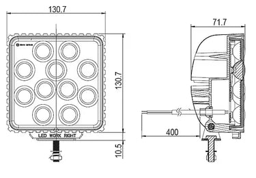 Lampa robocza LED kwadratowa 11 LED 4400 lumenów 10/30V