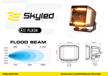 Lampa robocza LED SKYLED DARK ILLUSION FLASH QF70F 10-30V 70W z światłem ostrzegawczym R65