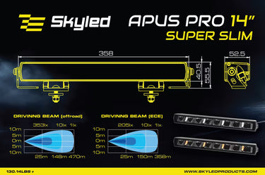Listwa LED SKYLED APUS PRO 14" (358 mm) 80W super slim z białym i pomarańczowym światłem pozycyjnym
