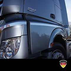Listwy ozdobne na grill i drzwi Mercedes-Benz ACTROS MP4 (2300 mm) - zestaw 9-częściowy ze stali nierdzewnej