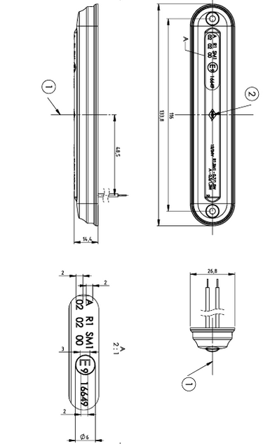 Lampa obrysowa typu SLIM ze światłowodem LD 2332