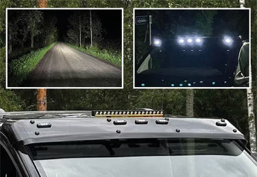 Osłona przeciwsłoneczna Ford Transit Custom / VW T7 z lampami Strands Dark Knight i LED bar Nuuk 20"