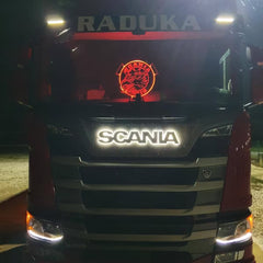 Podświetlany napis SCANIA 24V z czarnej stali nierdzewnej białe zimne światło