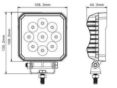 Kwadratowa lampa robocza SKYLED RED LINE 27W, 9 LED, 9-32V, 2430 Lm, IP67/69K (rozproszone) ADR Image 2