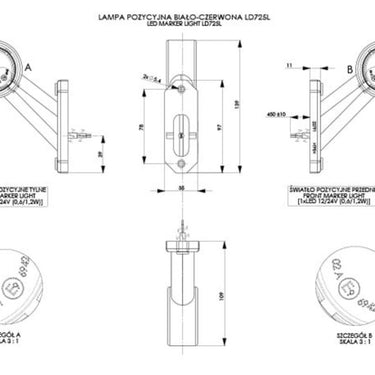 Lampa Obrysowa Biało-Czerwona na Wysięgniku Krótkim Ukośnym LED Image 2