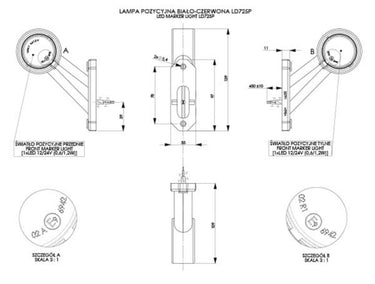 Lampa Obrysowa Biało-Czerwona na Wysięgniku Krótkim Ukośnym LED  Image 2