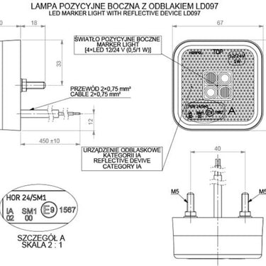 Lampa Obrysowa LED Kwadratowa z Odblaskiem Pomarańczowa (LD 097) Image 2