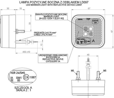 Lampa Obrysowa LED Kwadratowa z Odblaskiem Pomarańczowa (LD 097) Image 2