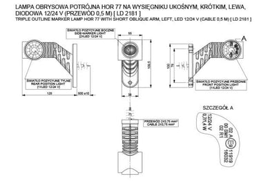 Lampa Obrysowa Potrójna na Wysięgniku Ukośnym Krótkim (Lewa) Image 2