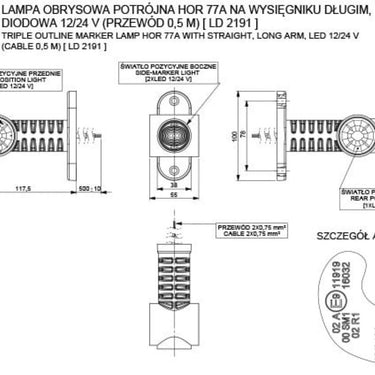 Lampa Obrysowa Potrójna z Odbłyśnikiem na Wysięgniku Prostym, Długim LED Image 2
