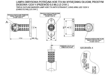 Lampa Obrysowa Potrójna z Odbłyśnikiem na Wysięgniku Prostym, Długim LED Image 2