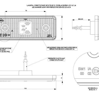 Lampa Obrysowa Prostokątna z Odblaskiem LED Pomarańczowa (LD 161/4) Image 2