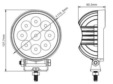 Lampa robocza SKYLED RED LINE okrągła 27W, 9 LED, 9-32V, 2430 Lm, IP67/69K Image 2