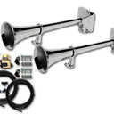Zestaw sygnałów pneumatycznych HADLEY 2×56 cm – chromowane, okrągłe, z elektrozaworem 12/24V i pełnym zestawem montażowym Image 1
