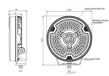 Reflektor dalekosiężny LED W268 z niebieskim światłem stroboskopowym FI228 mm