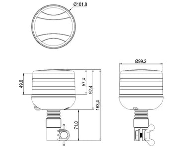 Światło ostrzegawcze SKYLED BEE 12/24V LED kogut (złącze DIN, pomarańczowy, czarna obudowa, R65)