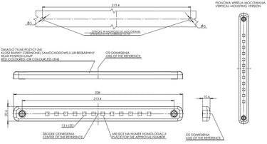 Światło pozycyjne LED tylne czerwone 238mm 12/24V (12 x LED) ECE R7, R10