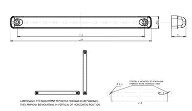 Światło pozycyjne obrysowe tylne LED 237mm 12/24V przydymiane (W274 BLACK)